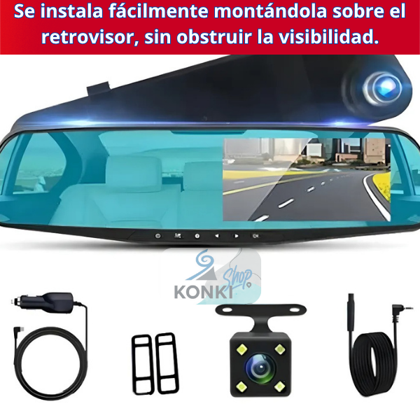 Vigilante 360° - Espejo retrovisor+cámara frontal y retro